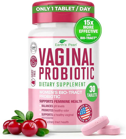 Earth's Pearl Vaginal Probiotics for Women - 15 x More Effective with BIO-Tract®, 3 Billion CFU, Probiotic & Prebiotic Blend, Promotes Healthy Vaginal Odor & pH Balance for Women - Only 1 Tablet/Day