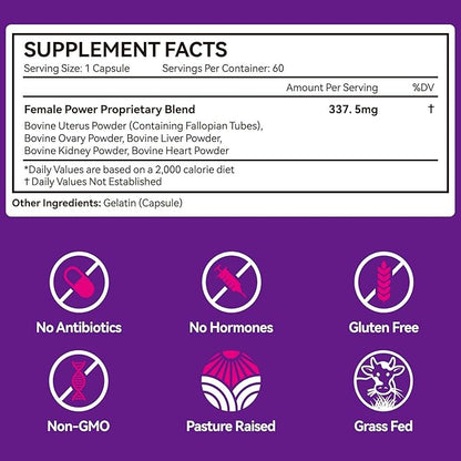 Beef Organ Supplement for Women, Natural Grass Fed Beef Liver Capsules, Hormone Balance for Women, for Support Balance Hormones, Energy, & More and Menstrual Cycle,Skin Care-60 Capsules