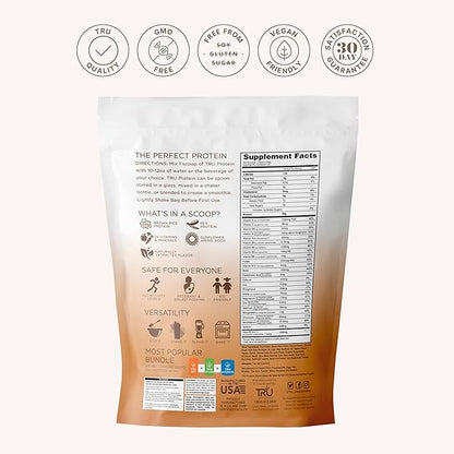 TRU Supplements Plant Based Protein Powder, BCAA, EAA, 20g Vegan Brown Rice & Pea Protein, 100 Calories, 27 Vitamins, No Artificial Flavors 25 Servings 25 Servings (Dulce De Leche)
