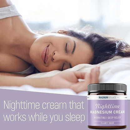 Magnum Solace Magnesium Lotion – Nighttime Magnesium Cream – Apply to Legs, Arms or Chest - Topical Magnesium Chloride – USA Made and Safe for Kids (Clary Sage)