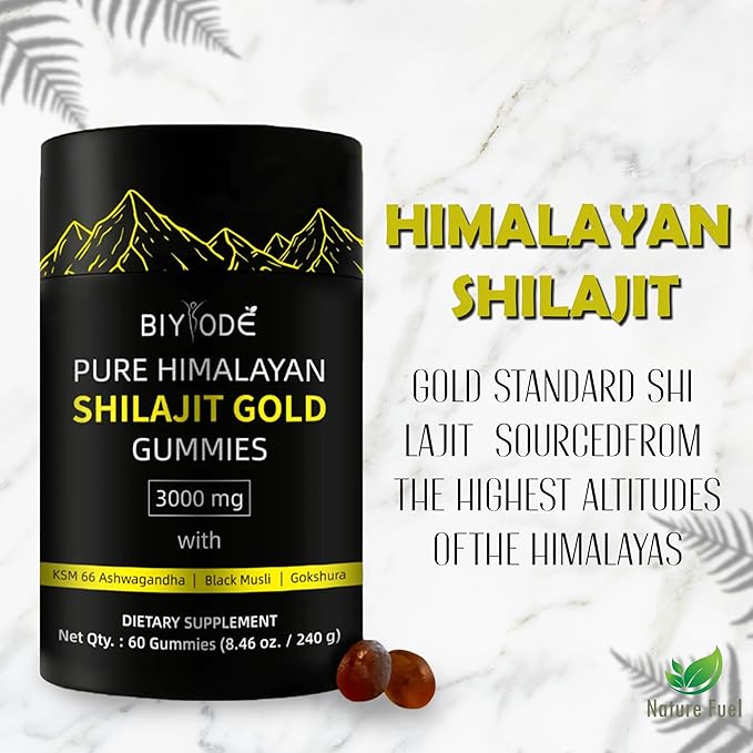 Pure Himalayan Shilajit Gummies – Natural Daily Supplement with Ashwagandha – 60 Gummies – Non-GMO & Sugar-Free