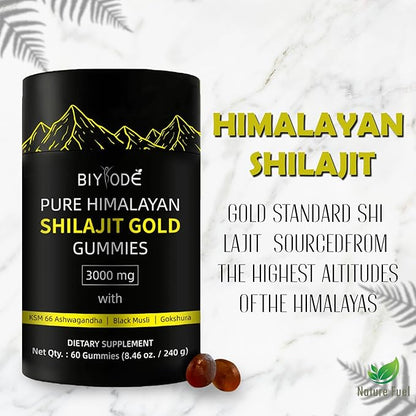 Pure Himalayan Shilajit Gummies – Natural Daily Supplement with Ashwagandha – 60 Gummies – Non-GMO & Sugar-Free