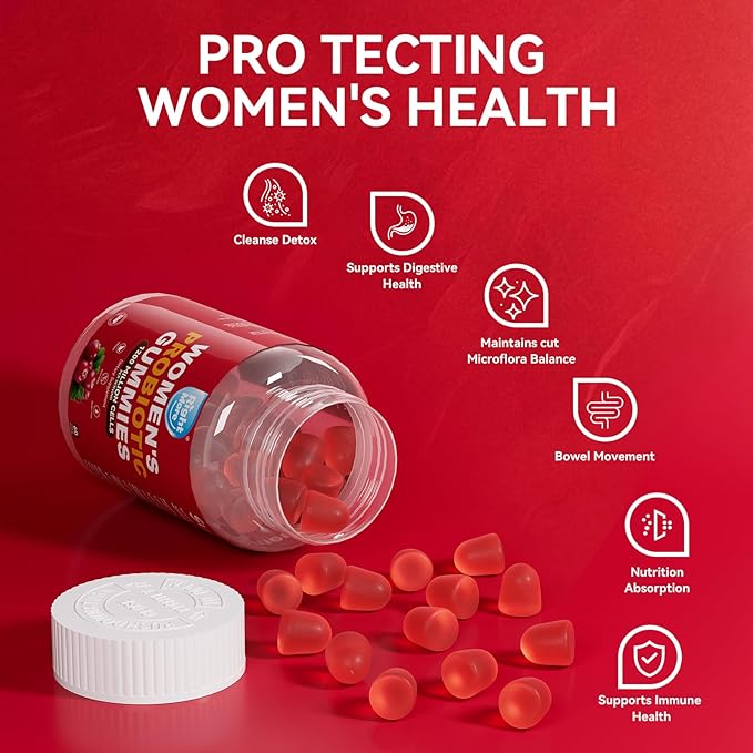 Probiotic for Women Gummies,Feminine Balance Gummies, -1200 Billion Compound, Digestive & Immune Support, Supports Vaginal Health Prebiotics, Natural Cranberry Flavor, Vegan, 60 Gummies