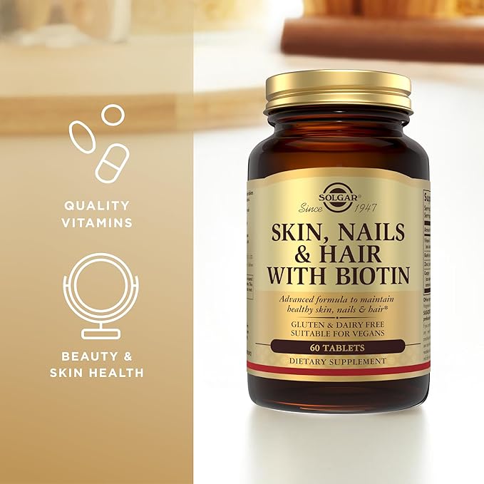 Solgar Skin, Nails & Hair with Biotin - 60 Tablets - with Vitamin C to Promote Healthy Collagen Production - 30 Servings