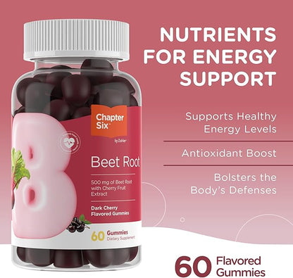 Zahler Chapter Six Beet Root Gummy, 500 mg of Beet Root with Cherry Fruit Extract, 60 Dark Cherry Flavored Gummies.
