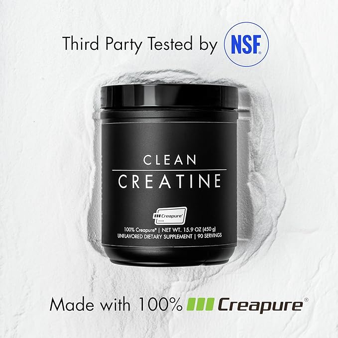 CLEAN Creatine - 100% Creapure® Creatine Monohydrate Powder for Muscle Health, Performance and Cognitive Support | 3rd Party Certified by NSF | 90 Servings | Unflavored | Vegan, Keto, and Gluten-Free