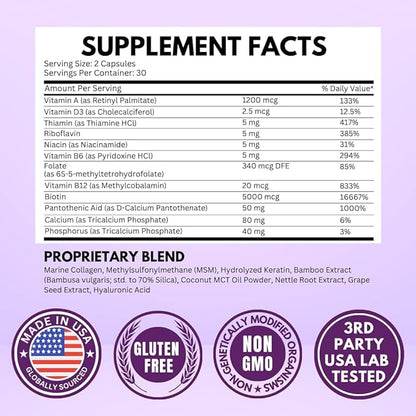 Vitboost Biotin with Hyaluronic Acid, Collagen and Keratin – 25000 mcg Hair Growth Vitamins for Men and Women – Nails and Skin, USA Made - Third Party Tested, B1, B2, B3, B6, B7 Complex - 120 Capsules