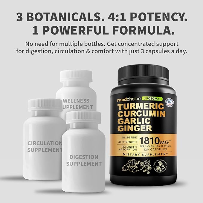 Liposomal Turmeric - High-Absorption Curcumin Supplements, Non-GMO Blend for Digestive Comfort & Daily Support - Organic Turmeric Supplement with Black Pepper (120ct, Pack of 4)