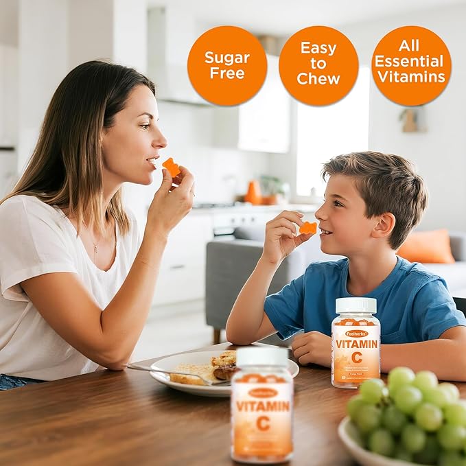 Chewable Vitamin C Gummies 240mg, Natural Orange Flavor Vitamin C for Adults Energy & Immune Support with Collagen, Glutathione, Zinc & Omega-3, 60 Counts