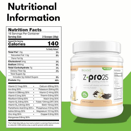 Z-Pro25 Protein Powder, 21.4 oz, 16 Servings – 25g Casein & Whey Blend – Low-Carb, High-Protein Meal Replacement Shake – Muscle Recovery & Weight Management - 21 Vitamins & Minerals – Vanilla