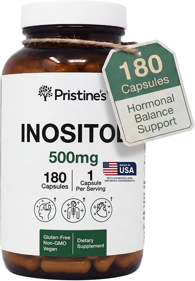 PRISTINE'S Myo Inositol PCOS Supplement Capsules - 500mg 180 Day Supply - Vegan, Gluten Free, Non GMO