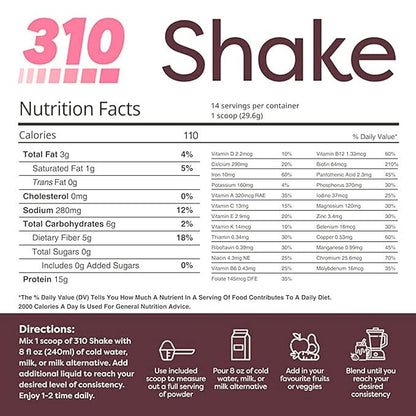 310 Nutrition All-In-One Meal Replacement Shake Powder - Plant-Based Protein Smoothie Blend w/High Fiber, Probiotics & Adaptogens - Low Carb, Vegan, Keto & Paleo Friendly - Strawberry - 28 Srv