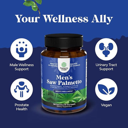 Natures Craft Saw Palmetto for Men with Beta Sitosterol - Saw Palmetto Extract Prostate Health Supplement for Men Bladder Control and Prostate Support - Restoring Hair Supplement - 100 Count