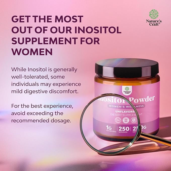 Premium Inositol Powder - Fertility Support Supplement - Restore Hormone Balance & Clarity - Provides Ovarian Support - USP Grade Inositol Supplement for Women - Mood Booster - 250g - 3 Pack