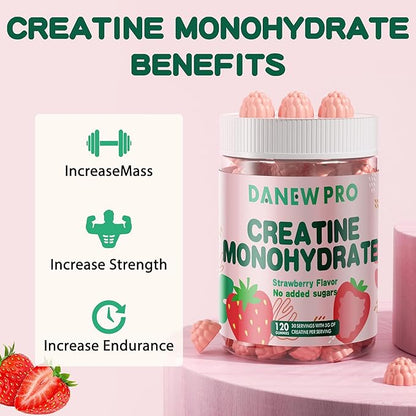 NSF Certified Creatine Gummy 5g - Creatine Monohydrate Gummies for Men & Women, Creatine Monohydrate for Muscle Strength, Muscle Builder, Energy Boost, Pre-Workout Supplement(120 Count)-Strawberry