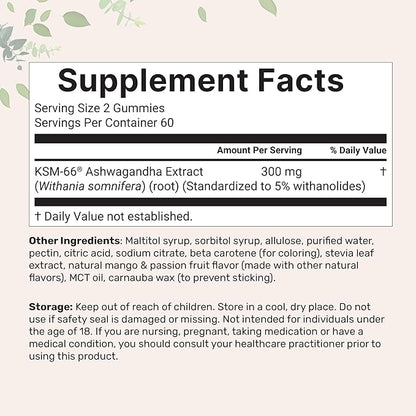 Micro Ingredients KSM-66 Ashwagandha Gummies, 120 Count | Sugar Free Mango Passion Fruit Flavor | Potent Root Extract | Stress, Relaxation, & Sleep Support* | Non-GMO