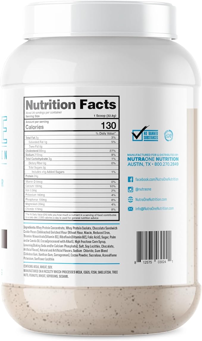 NutraOne ProteinOne Whey Protein Promote Recovery and Build Muscle with a Protein Shake Powder for Men & Women (Cookies & Cream, 2 LB)