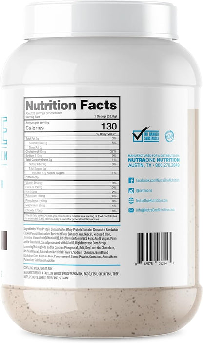 NutraOne ProteinOne Whey Protein Promote Recovery and Build Muscle with a Protein Shake Powder for Men & Women (Cookies & Cream, 2 LB)
