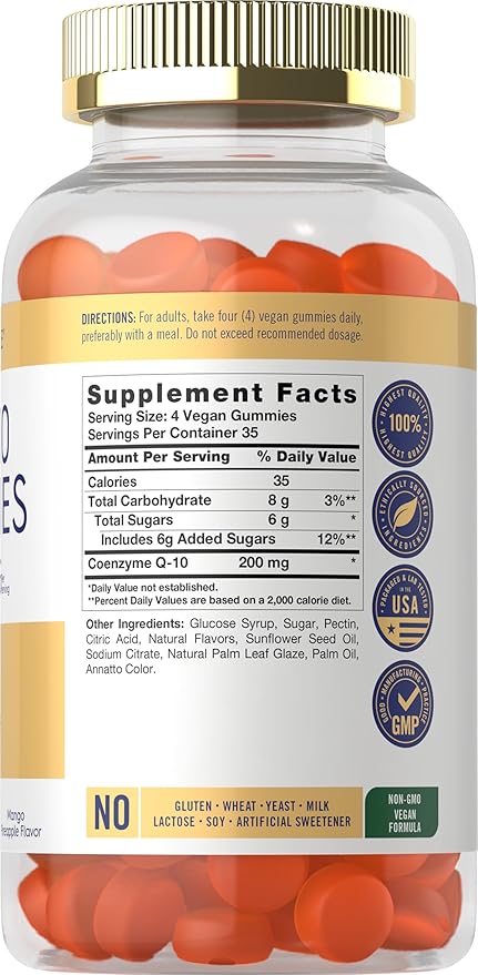 Carlyle CoQ10 200 mg Gummies | 140 Count | Mango Pineapple Flavor | Vegan, Non-GMO, Gluten Free Supplement