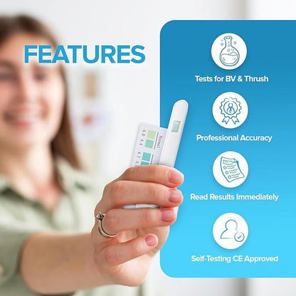 One Step Vaginal pH Bacterial Vaginosis Test Kit, 5 Test Kits, BV, Yeast Infection, Feminine Vaginal Health, pH Balance for Women, Individually Foil Wrapped