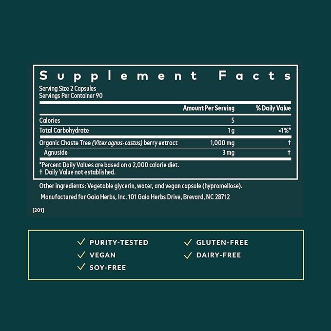 Gaia Herbs Vitex Berry - Vitex Traditionally Used to Support Hormone Balance for Women & a Healthy Menstrual Cycle* - 180 Vegan Liquid Phyto-Caps (90 Servings)