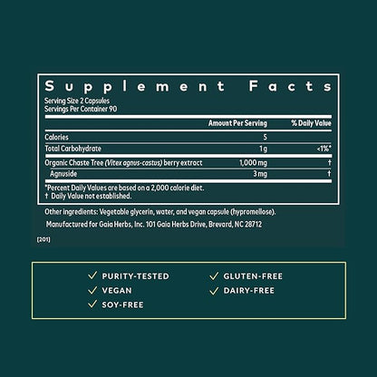 Gaia Herbs Vitex Berry - Vitex Traditionally Used to Support Hormone Balance for Women & a Healthy Menstrual Cycle* - 180 Vegan Liquid Phyto-Caps (90 Servings)