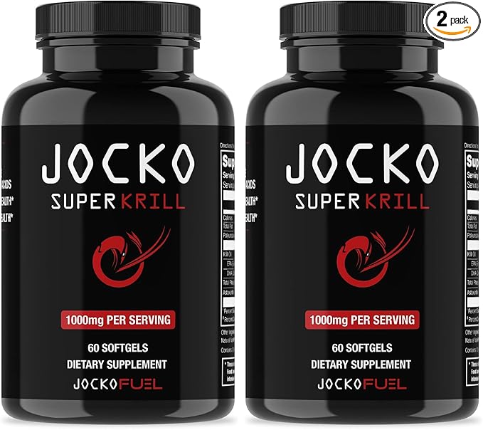 Jocko Fuel Antarctic Krill Oil Omega 3 Fatty Acid Supplements DHA & EPA - 1000mg Softgels - Supports Joints, Mobility & Mental Function (60 Softgels) (Pack of 2)