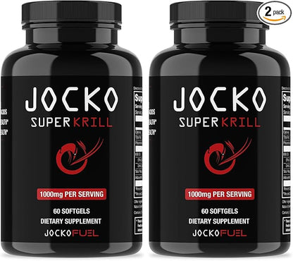 Jocko Fuel Antarctic Krill Oil Omega 3 Fatty Acid Supplements DHA & EPA - 1000mg Softgels - Supports Joints, Mobility & Mental Function (60 Softgels) (Pack of 2)