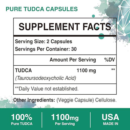 TUDCA Liver Supplements 1100mg, 3rd Party Tested Ultra Strength Bile Salt TUDCA Supplement, Liver Support for Detox Cleanse and Repair, 60 Capsules