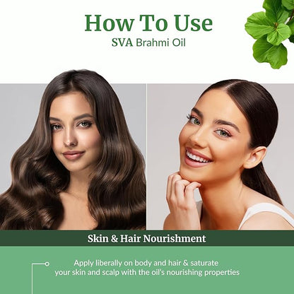 SVA Brahmi Oil - 8 Fl Oz – 100% Natural Cold Pressed Brahmi Oil - for Face, Skin Care, Hair Care, Scalp Massage & Body Massage – Carrier Oil with Pump