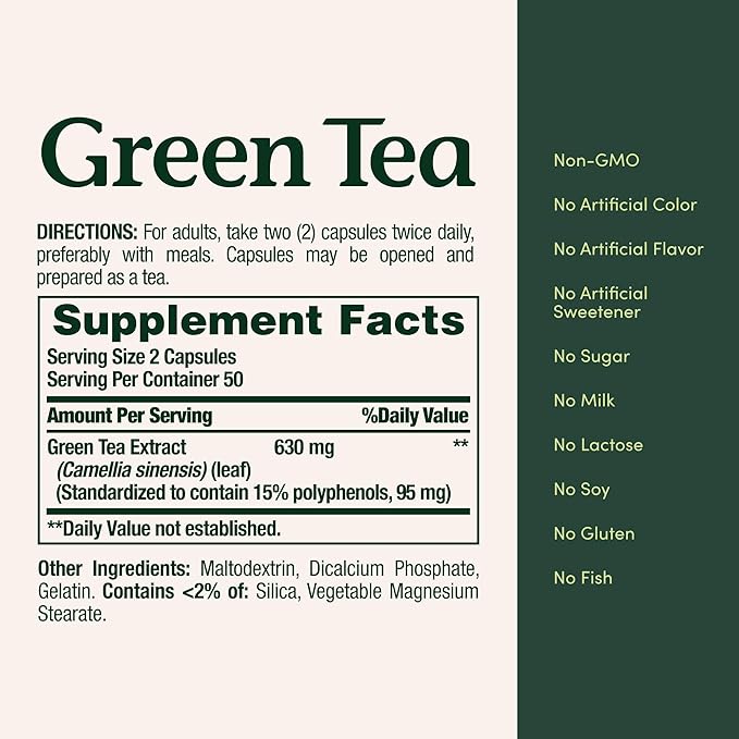 Nature's Bounty Green Tea Pills and Herbal Health Supplement, Supports Heart and Antioxidant Health, 315mg, 100 Capsules