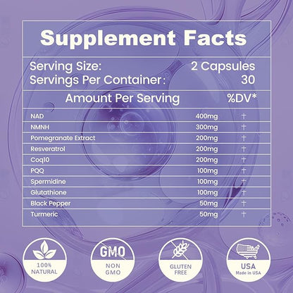10-in-1 Antioxidants Supplement, 1700MG Super Antioxidant for Women and Men, Powerful Antioxidants with NAD, NMNH,Coq10, Resveratrol, Cell Repair & Reducing Free Radical Damage, 60 Capsules