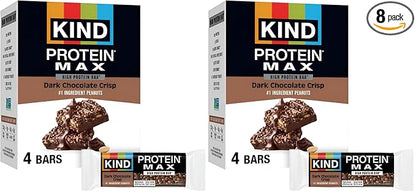 KIND Protein MAX, Dark Chocolate Crisp, 20g Protein, 1g Sugar, Low Sugar, High Protein Snack Bars, 4 Count (Pack of 2)