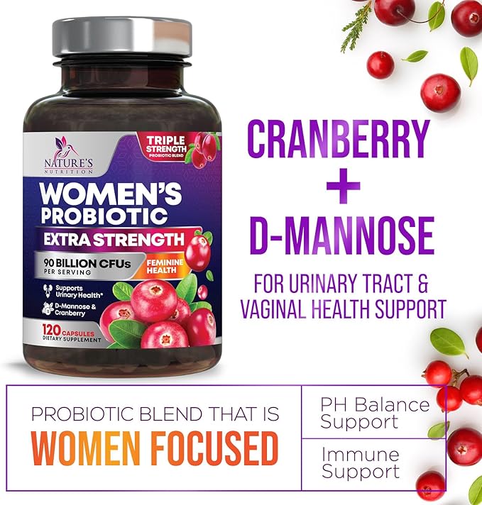 Probiotics for Women - Probiotic Blend 90 Billion CFU Per Serving - Women's Probiotic for Targeted Vaginal & Digestive Health Support - 16 Strains, Cranberry, Prebiotics - Bottled USA - 120 Capsules