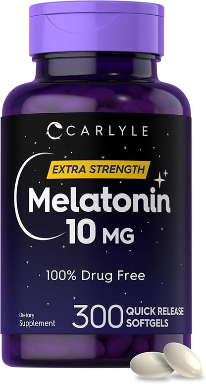 Carlyle Melatonin 10mg | 300 Softgels | Extra Strength Support for Adults | Non-GMO, Gluten Free Supplement
