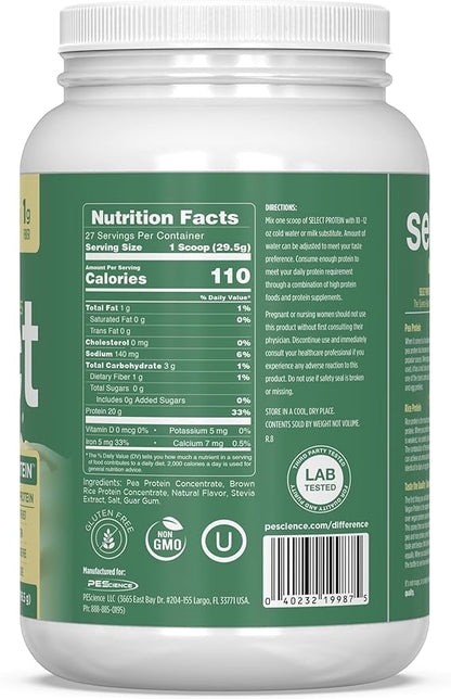 PEScience Select Vegan Protein Powder, Plant Based Protein Powder, Amazing Taste, Smooth Texture, Pea and Brown Rice Blend, Dairy Free, Lactose Free, Gluten Free - Vanilla Indulgence, 27 Servings