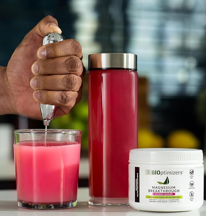BIOptimizers Magnesium Breakthrough Drink - 8 Forms of Magnesium, Electrolytes, Sleep Health, Stress, Muscle Recovery, Heart Support | Glycinate, Citrate, Malate- Raspberry Lemon