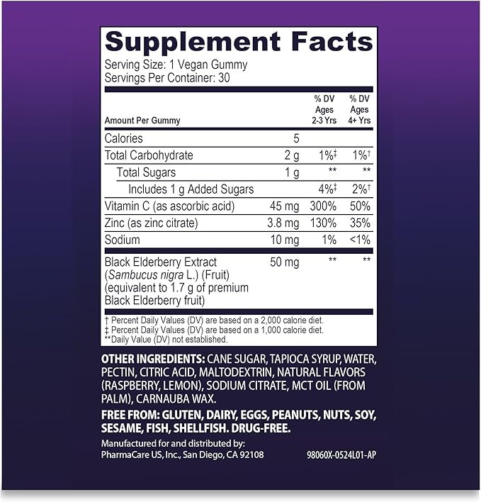 Sambucol Black Elderberry Gummies for Kids - Elderberry Gummies with Zinc and Vitamin C, Chewable Supplement for Kids, Low Sugar, Berry Flavor - 30 Count