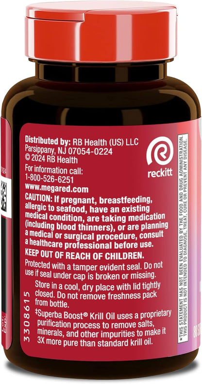 MegaRed Antarctic Krill Oil 750mg, Omega 3 Fatty Acid Supplement, Ultra Concentrate EPA & DHA Softgels, Antioxidant Astaxanthin, Heart Health Supplement with No Fish Oil Aftertaste, 80ct
