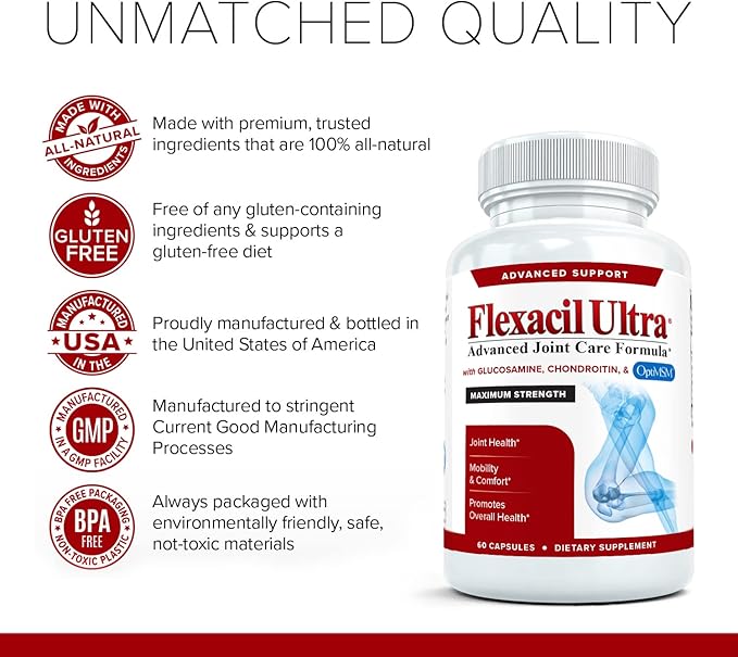 (3 Bottles Maximum Strength Joint Health & Support Supplement | Glucosamine, Chondroitin, Hyaluronic Acid & MSM | Flexibility Support for Healthy Knee & Back. 60 Capsules Each