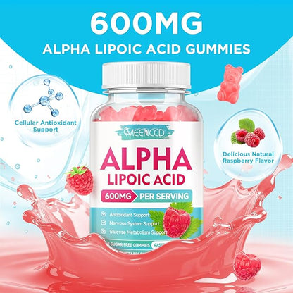 MEENCCD 2 Pack Alpha Lipoic Acid Gummies 600mg - ALA Supplement for Antioxidant Support, Vegan, Sugar-Free, Raspberry Flavor, 120 Count