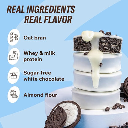 Fitness SHOCK Cookie Cream Protein White Brownie - No Added Sugar, 7.5g Protein, Low Carb Guilt-Free Dessert - 0g Added Sugar, 10g Net Carbs, 5g Fiber, Non-GMO - 10 x 50g