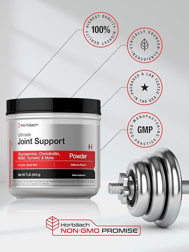 Horbaach Joint Support Supplement Powder | 1 lb | Glucosamine, Chondroitin, MSM & Turmeric | for Men and Women | Non-GMO & Gluten Free