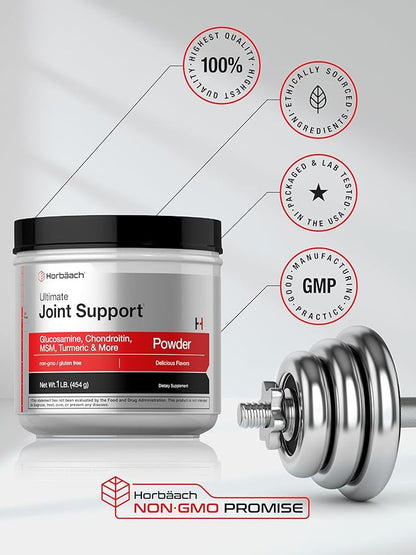 Horbaach Joint Support Supplement Powder | 1 lb | Glucosamine, Chondroitin, MSM & Turmeric | for Men and Women | Non-GMO & Gluten Free