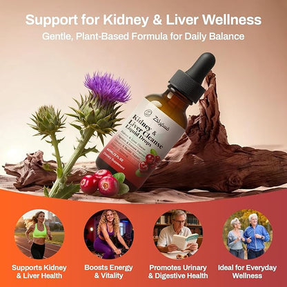 Kidney Cleanse Drops with Cranberry Extract, Milk Thistle, Chanca Piedra & Artichoke - Herbal Supplement for Liver Kidney Detox & Urinary Tract Support, 60ml
