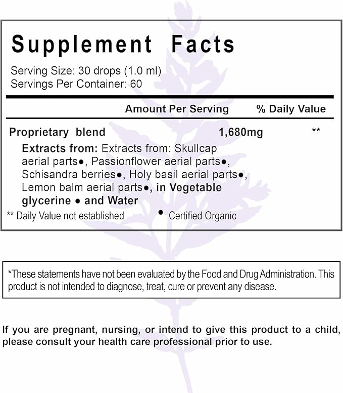 Relax + Restore Alcohol-Free Herbal Stress Support- with Nervines and Adaptogens for Healthy Calm* Certified Organic - 2 floz (60 Servings)