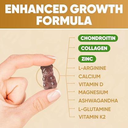 Height Growth Increase Vitamin Gummies, Calcium, Magnesium, Zinc, Ashwagandha, Glucosamine Grow Tall Supplement, Multivitamin for Kids, Teens, Adults
