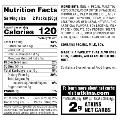 Atkins Pecan Caramel Clusters, Dessert Favorite, High in Fiber, Low Carb, 2g Sugar, 60 Count