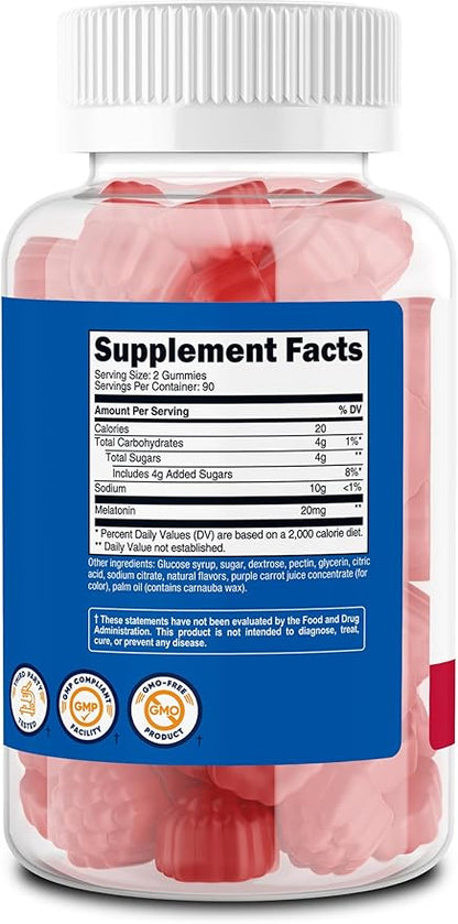 Nutricost Melatonin Gummies 20mg per Serving (180 Strawberry Flavored Gummies) - Gluten-Free
