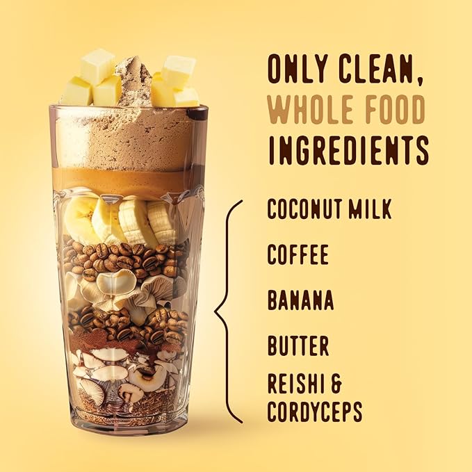 FlavCity All in One Protein Shake Powder, Butter Coffee - 55mg Caffeine + Collagen Peptides, Reishi & Cordyceps - Focus, Skin, Hair & Joint Support - 100% Grass Fed Whey, 20 Servings